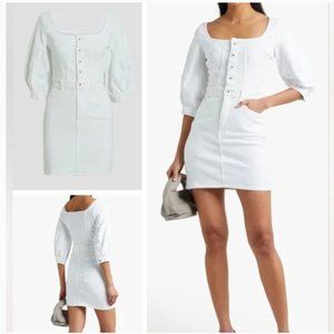 Jonathan Simkhai Standard Poppy Puff-Sleeve Mini Dress in White